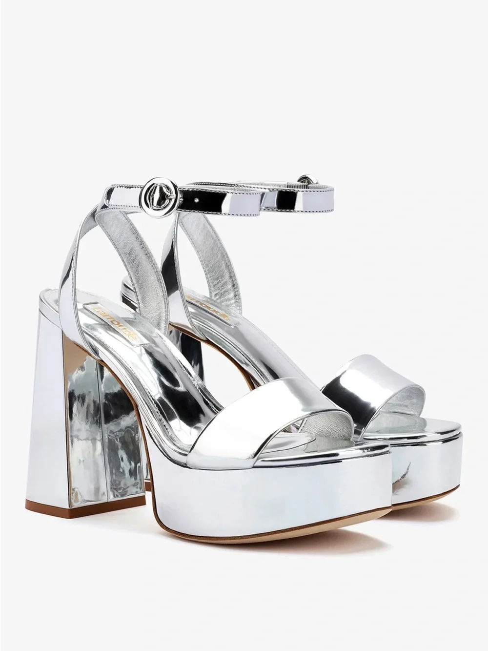 Larroude Silver Metallic Platform Sandals